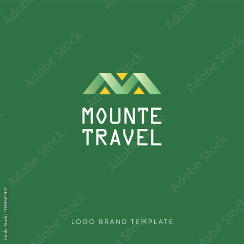 Adventure travel logo with abstract mountain symbol. Concept M logomark with template logoword. Idea visual brand identity for tourism business, company, startup