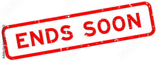 Grunge red ends soon word square rubber seal stamp on white background