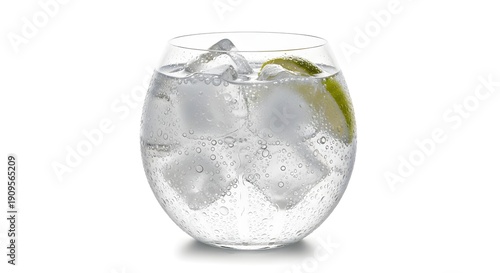 Refreshing Beverage with Ice and Lime Twist