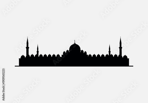Elegant mosque silhouette with intricate details, evoking serenity and spirituality. Ideal for cultural, educational, or design projects