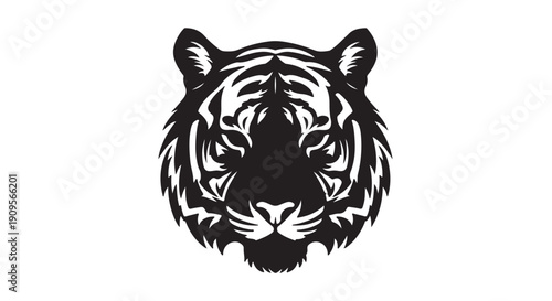 Intense Gaze of a Royal Bengal Tiger: A majestic tiger's head, captured in striking black and white, exudes power and ferocity, showcasing the exquisite detail of its facial features.