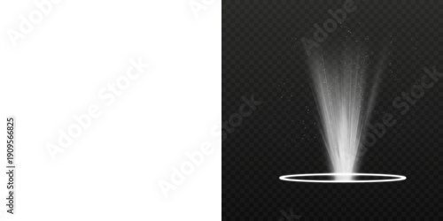 Foto White beam of light with sparkles and glowing ring