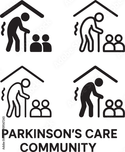 Parkinsons Care Poster Icon, Parkinsons patient support, Parkinsons care awareness campaign, Parkinsons medical charity concept, neurological disorder vector isolated