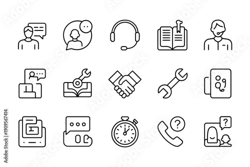 Collection of support service and communication related line icons