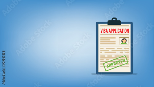 Visa application form approved. Application visa . Document for travel. Travel approval. Immigration visa