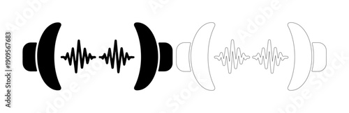 Sound waves emanating from earbud icons, representing audio or music