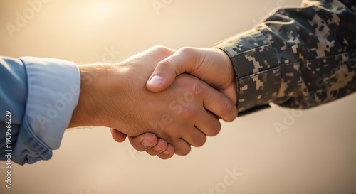 Handshake between civilian and military personnel