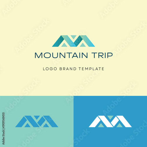 Travel logo concept M logomark like mountain with template logoword. Idea visual brand identity for business, company, startup