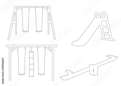 Children’s playground equipment silhouettes set for architectural drawings - Vectoriel