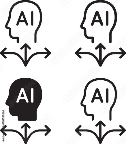 Isolated AI Decision Making Icon, AI decision support technology, AI intelligent analytics system, AI smart automation design, AI machine learning decision vector isolated