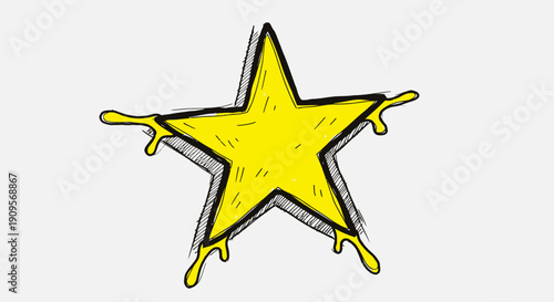 A hand-drawn yellow star with black outline, appearing to melt or drip yellow liquid from its points.