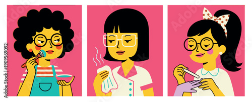 Beauty salon professionals including makeup artist and manicurist in flat vector style