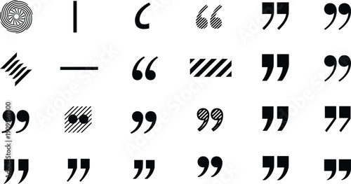Minimal Quotation Mark Symbol Collection in Black and White Vector Set for Typography Decoration Editorial Design and Graphic Layout Elements