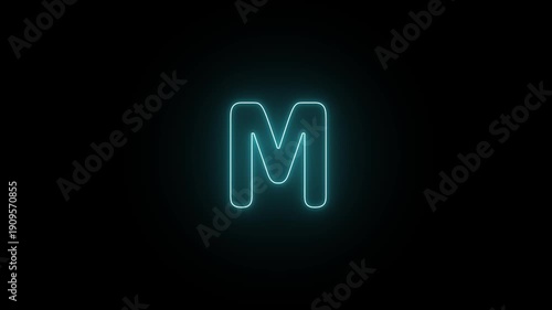 Animated Blue Neon Letter M Glowing on a Dark Background