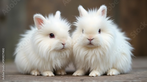 two cute white Angora rabbits