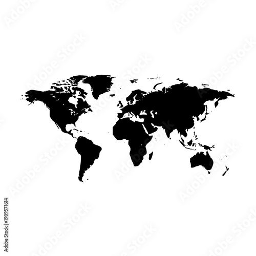 Black silhouette of world map on white background for global business and travel concepts