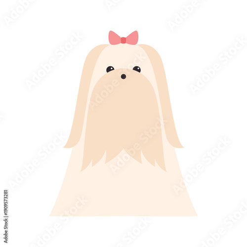 Maltese dog vector illustration. Flat pet character - white toy dog. Breed concept.