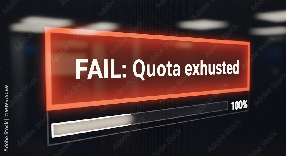 Obraz premium Fail message with quota exhausted error bar