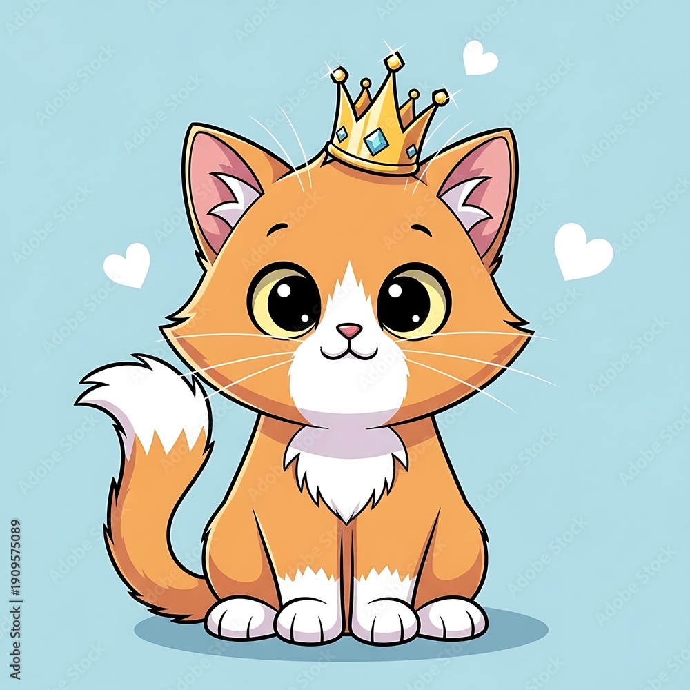 Obraz premium Cute cartoon cat wearing crown.