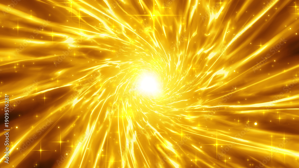 Fototapeta premium 回転して渦巻く金色の炎の集中線のエフェクト背景