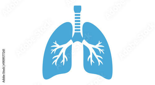 A simple blue graphic icon illustrating the human lungs and respiratory system on a white background.