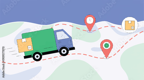 A digital illustration of a delivery truck on a map route (3)_traced