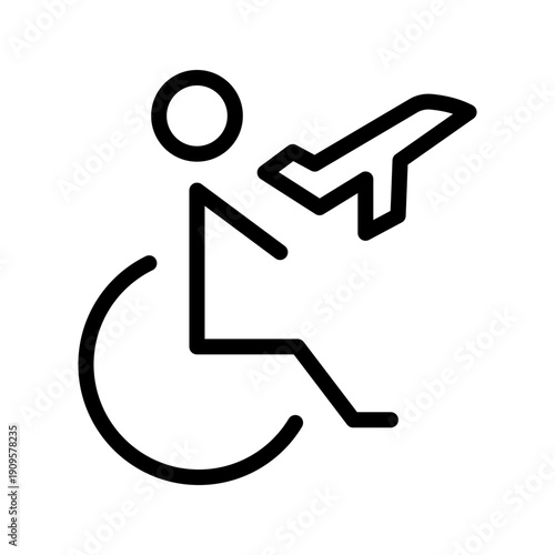 Inclusive Person in chair and airplane icon set for accessible air travel and mobility design
