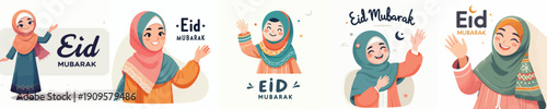 vector of Muslim woman saying Eid Mubarak