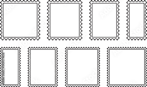 Blank Postage Stamp Frames Set with Perforated Edges Vector Illustration