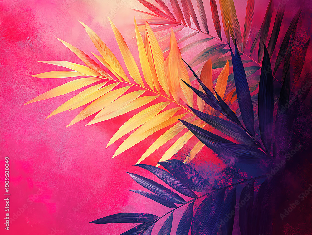 Obraz premium Handwritten-Style Digital Art with Soft Palm Leaf Accents