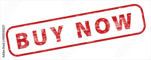 Red grunge rubber stamp vector with BUY NOW text, textured rectangle shape, isolated on white