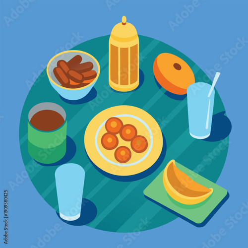 Healthy breakfast flat vector illustration top view set
