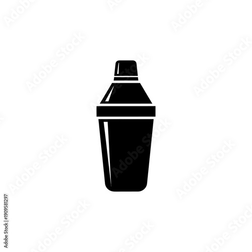 flat black silhouette icon of cocktail shaker, simple geometric form, world cocktail day concept