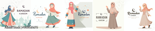 vector of muslim woman saying Ramadan Kareemvector of muslim woman saying Ramadan Kareem