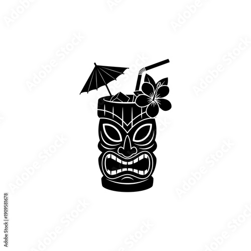 vector silhouette of tropical tiki cocktail glass, world cocktail day concept
