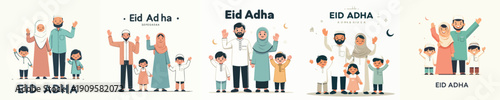 vector of muslim family saying Eid Adha