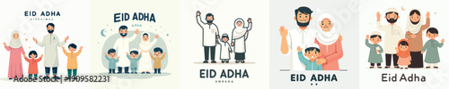 vector of muslim family saying Eid Adha