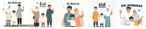 vector of muslim family saying Eid Mubarak