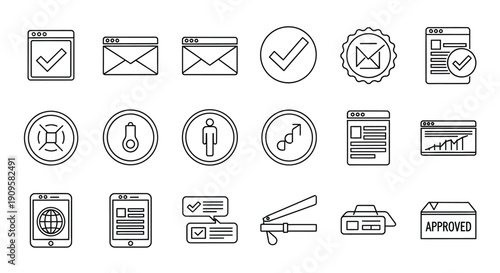 Line art icons representing digital communication and security silhouette