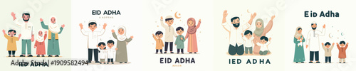 vector of muslim family saying Eid Adha