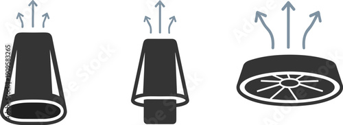 Set of ventilation icons showing airflow from different types of vents and ducts