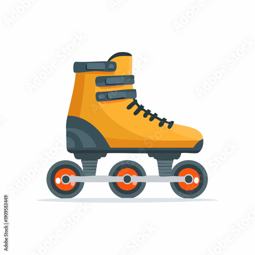 Illustration of a yellow roller skate with multiple wheels