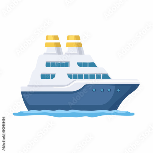 Cruise ship illustration on ocean waves, nautical transportation concept.