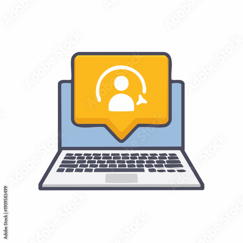 Laptop Computer Displaying Chat Bubble with Human Silhouette Icon, Communication Concept