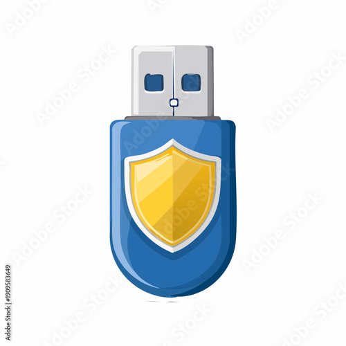 USB flash drive with security shield icon, digital data protection