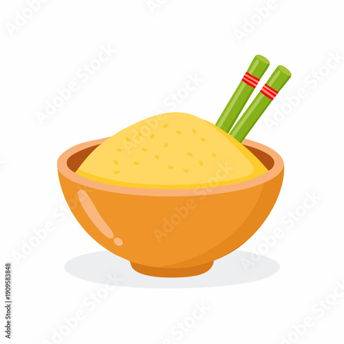 Cartoon Bowl of Yellow Rice with Chopsticks Ready to Eat  Illustration