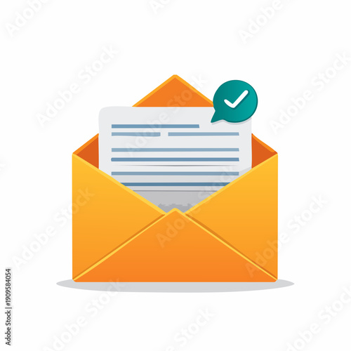 Opened Envelope Icon with Checkmark, Email, and Message Illustration