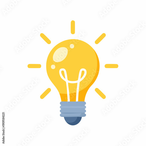 Illustration of a yellow light bulb glowing brightly with radiating lines