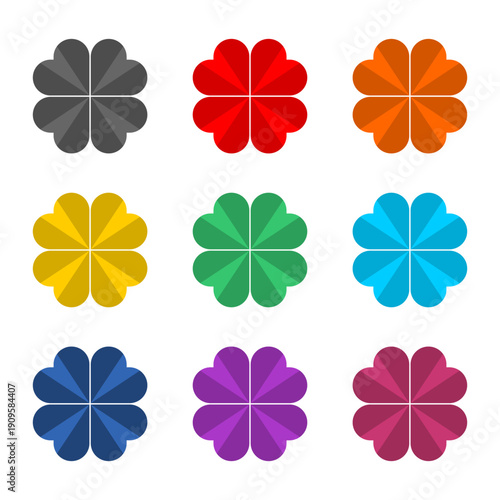 Clover Four Leaves Heart Shape icon isolated on white background. Set icons colorful