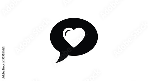 Black speech bubble with a white heart shape inside a silhouette
